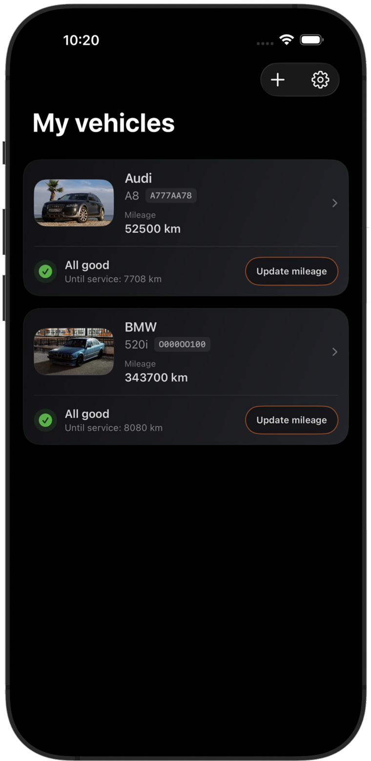 CarTales garage screen in English